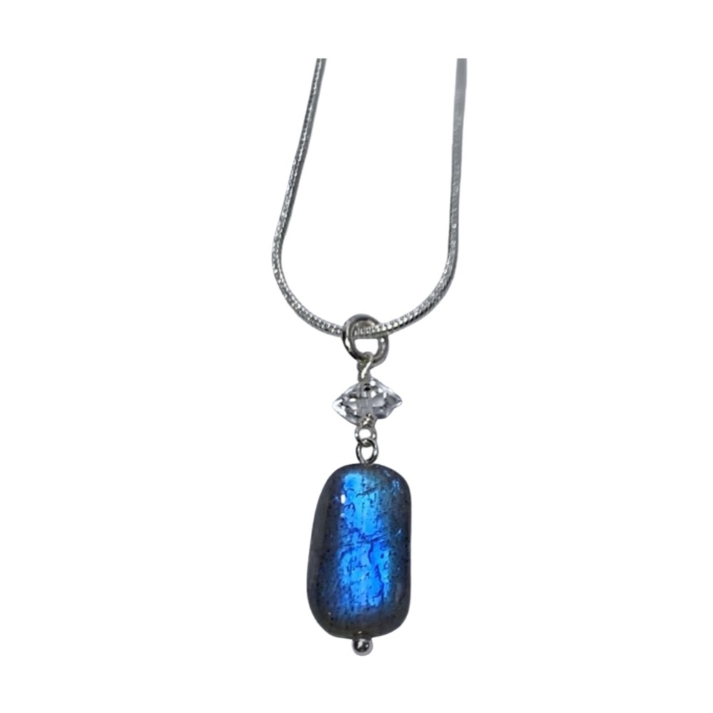 Hand Made Labradorite Diamond Pendant Necklace - Picture 2 of 8